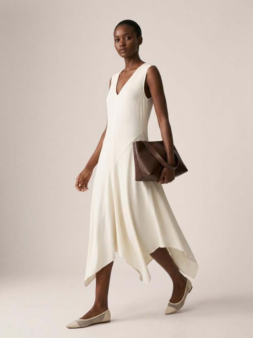 Zara Woman Studio Cream White Asymmetrical Viscose Dress Small